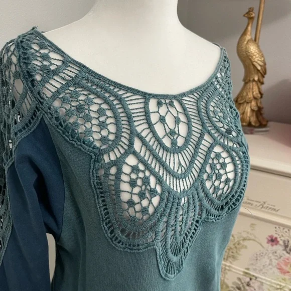 3/$20 Lace Teal Top - Picture 2 of 5